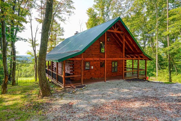 Aerial view over the roof of the cabin