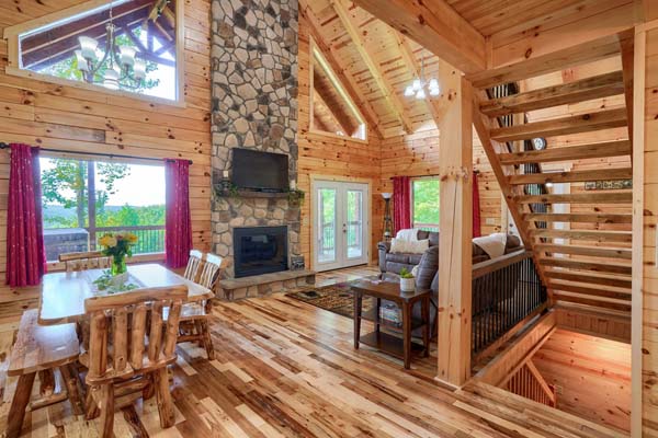 Dining room with log table