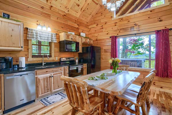 Natural wood accents in the dining room