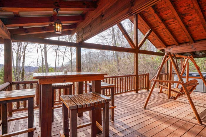 Rustic log deck and railing