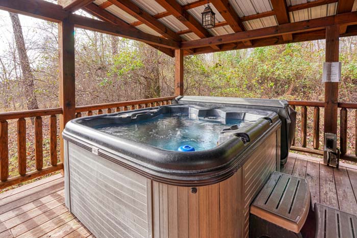Hot tub on the covered deck