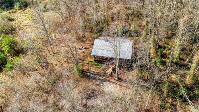 Aerial view over the cabin roof