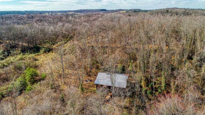 Aerial view of the log cabin