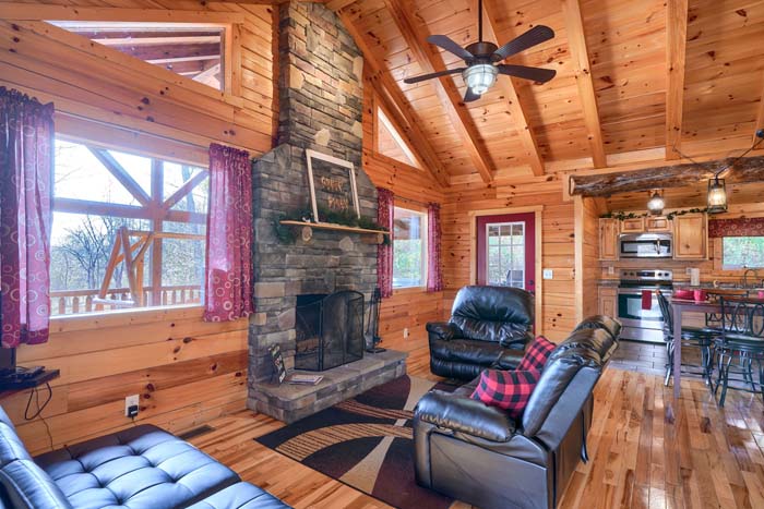 Warm log interior of the cabin