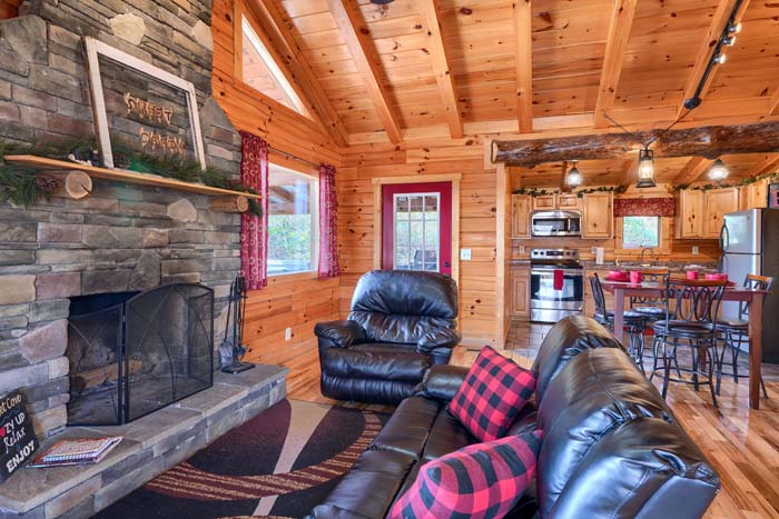 Natural wood accents in the living room