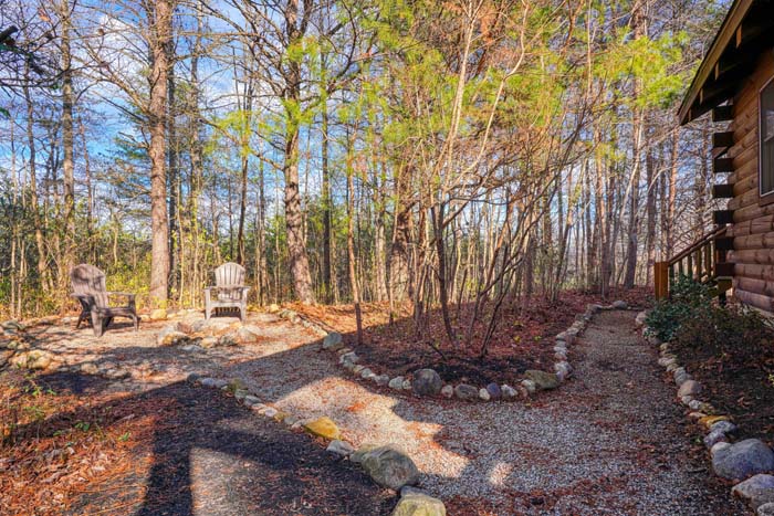 Gravel walkway around the cabin