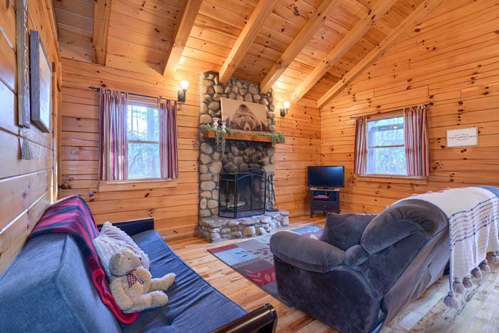Living room with fireplace and sofa